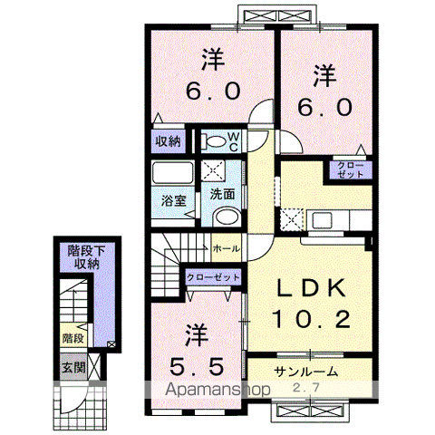 ドゥ・ファミーユA(3LDK/2階)の間取り写真