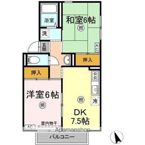 サリネージュ山手 A/B/C/D棟 D棟(2DK/2階)の間取り写真