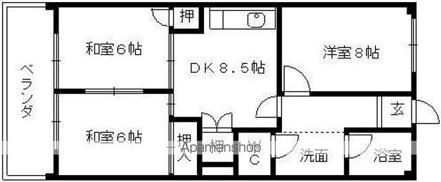 コーポ朝日(3DK/1階)の間取り写真