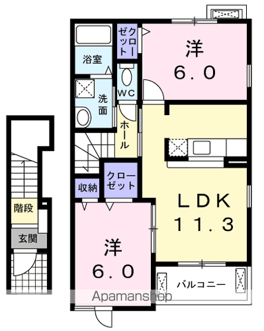 プロムナードⅠ(2LDK/2階)の間取り写真