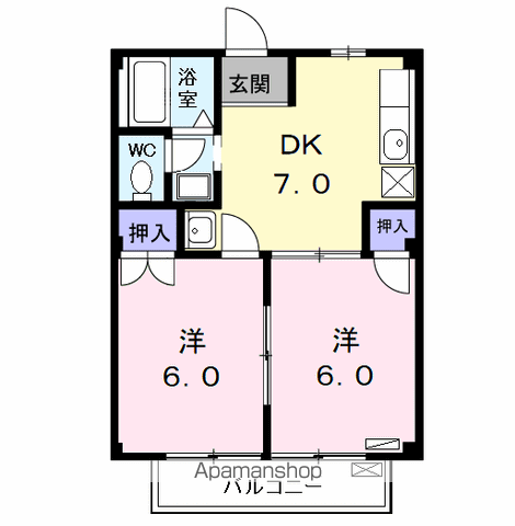 グリーンハイムI(2DK/2階)の間取り写真