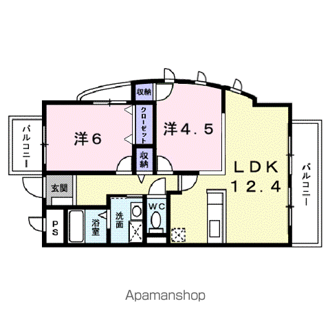 サンセールりら(2LDK/6階)の間取り写真
