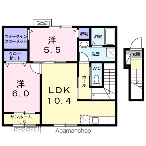 エスペラント ヴォヌール(2LDK/2階)の間取り写真