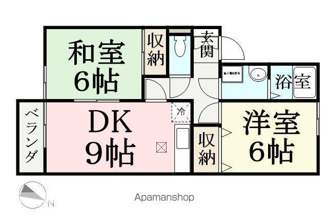 ルミナス・ヒルズA棟(2DK/2階)の間取り写真