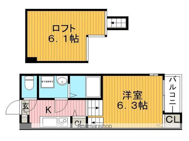 ドネボヌール(1K/2階)の間取り写真