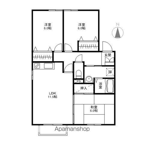 プチ・ヴィラージュ B(3LDK/1階)の間取り写真