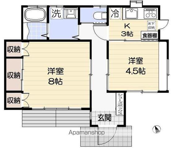 青梅線 河辺駅 徒歩9分 1階建 築45年(2K)の間取り写真