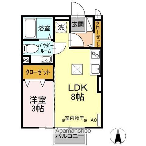 モデルノA(1DK/1階)の間取り写真