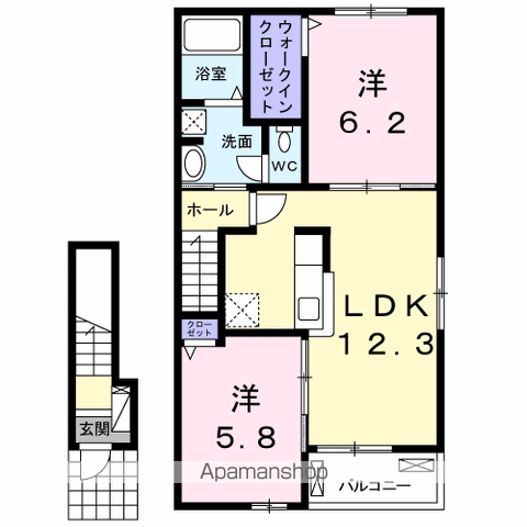 レーブ・サムケット(2LDK/2階)の間取り写真