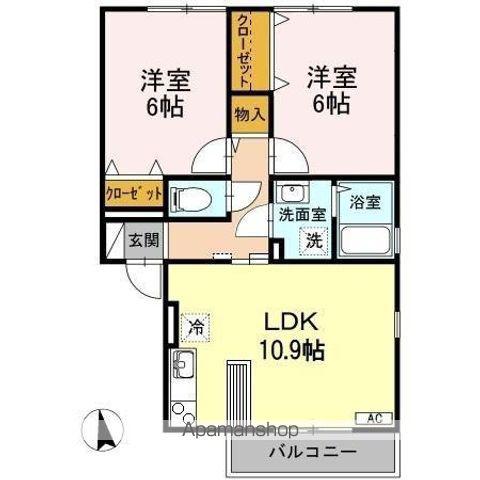 ボナール櫛ヶ浜C(2LDK/2階)の間取り写真