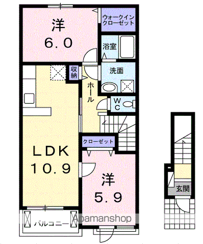気仙沼線 柳津駅(宮城) バス乗車時間：29分 塚崎バス停で下車 徒歩5分 2階建 築10年(2LDK/2階)の間取り写真