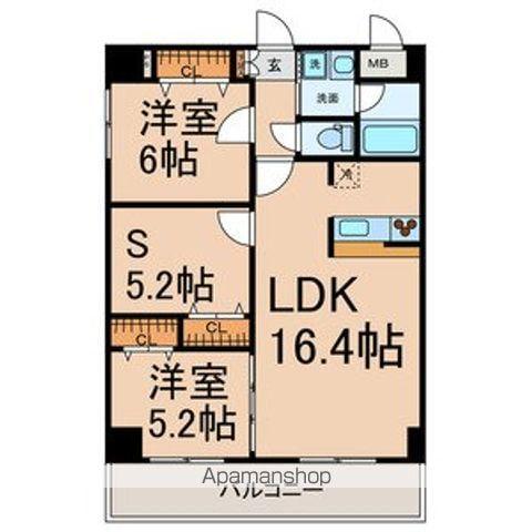 カーサビアンカ黒川(2SLDK/8階)の間取り写真