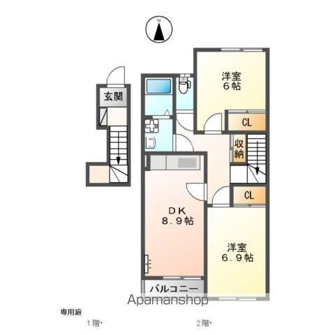 FELICIA弐番館(2DK/2階)の間取り写真