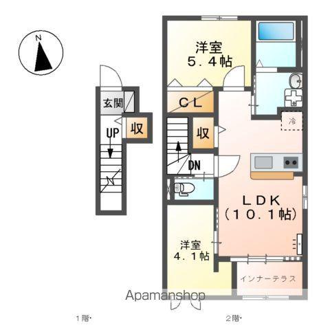 サントル ヴィラージュ村部 B(2LDK/2階)の間取り写真