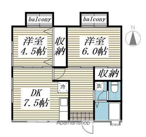 ウエストパレスⅡB(2DK/1階)の間取り写真