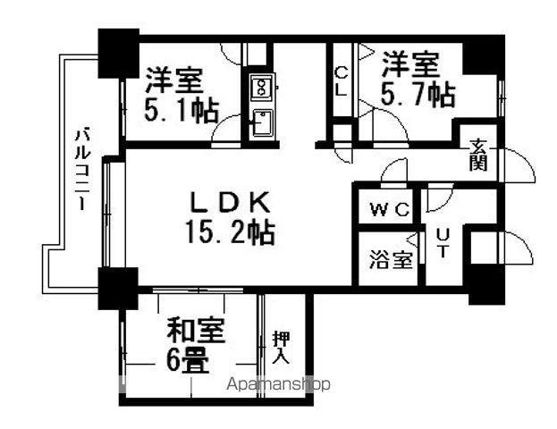 パークヒル厚別(3LDK/10階)の間取り写真