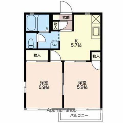 ハイブリッジ西原 A(2K/1階)の間取り写真