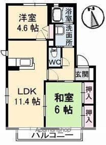 ウッディー・コート成美A・B・C・D棟(2LDK/1階)の間取り写真