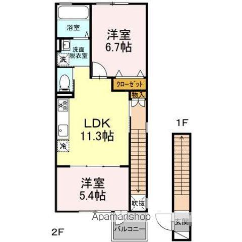グランヒル八山田Ⅰ(2LDK/2階)の間取り写真