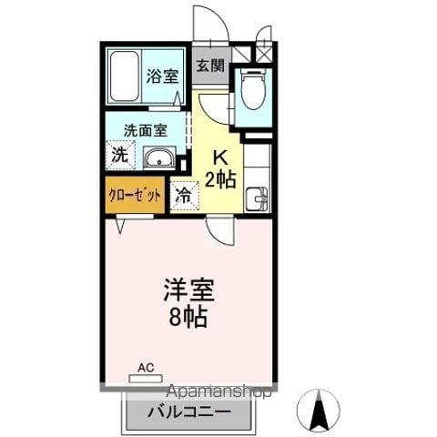 パセオティグルB棟(1K/1階)の間取り写真