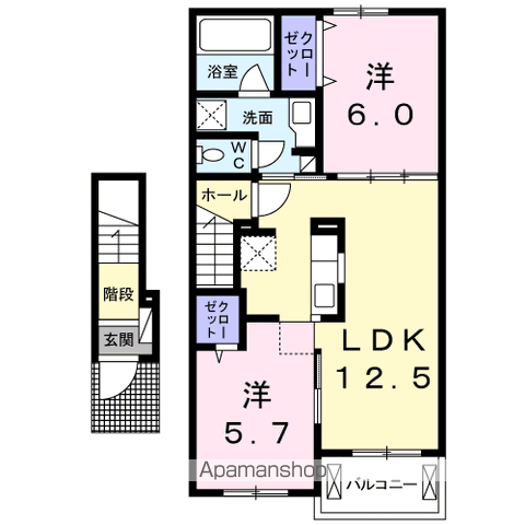 サンヒルズA(2LDK/2階)の間取り写真