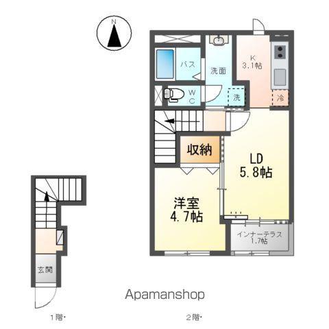 仲間町アパートA棟(1LDK/2階)の間取り写真