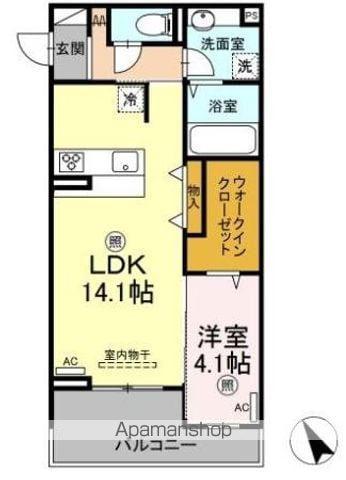 プリュスフォンテーヌ(1LDK/3階)の間取り写真