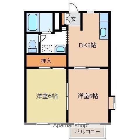 シャトルキクA(2DK/2階)の間取り写真