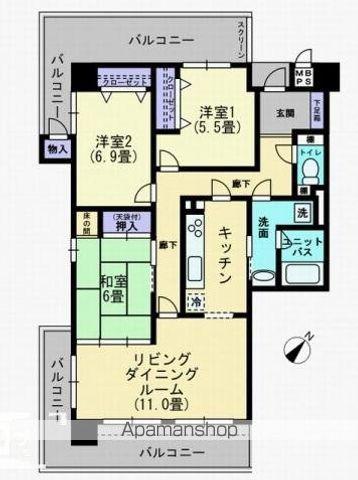 アルファシティ屋島四番館(3LDK/7階)の間取り写真
