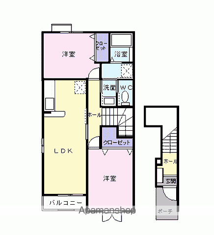 アンソレイエヴィラⅡ(2LDK/2階)の間取り写真