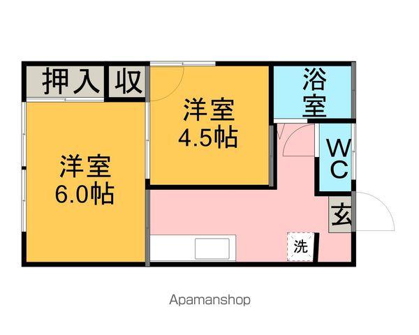 岩手県盛岡市 2階建 築45年(2K/2階)の間取り写真