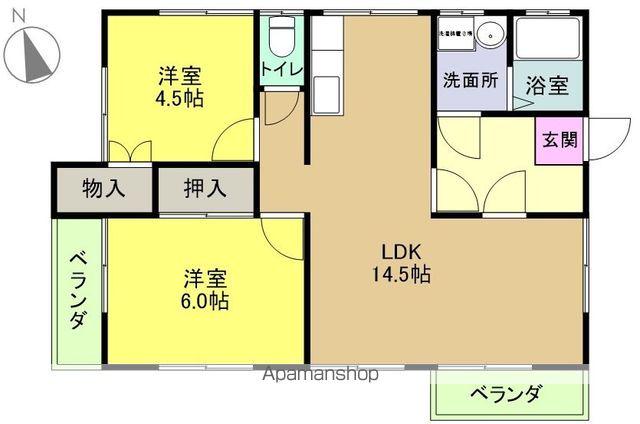 常磐線 いわき駅 バス乗車時間：40分 鹿島三丁目中央バス停で下車 徒歩1分 2階建 築32年(2LDK)の間取り写真