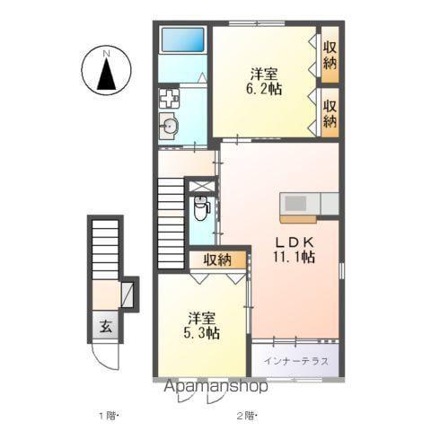 ユニバーサルテラスY(2LDK/2階)の間取り写真