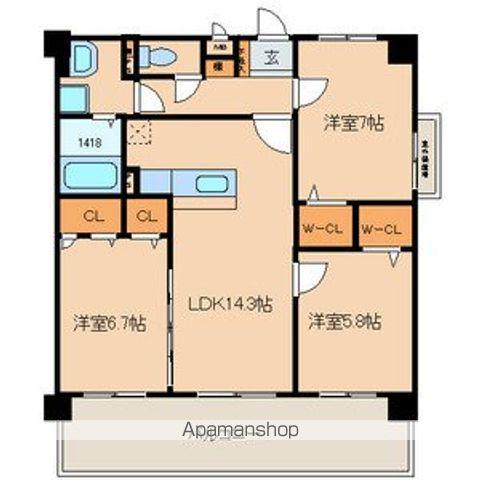 CASAGRANDE(3LDK/5階)の間取り写真