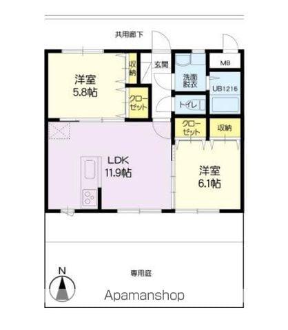 アベリア(2LDK/1階)の間取り写真