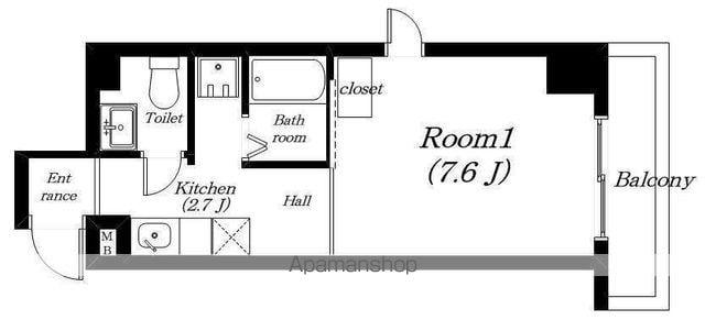 ディアコート瀬田駅前(1K/4階)の間取り写真