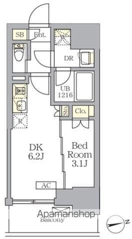 ザ・ライオンズフォーシア文京湯島(1DK/8階)の間取り写真