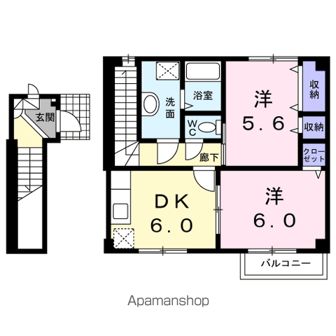 ラフィーネA(2DK/2階)の間取り写真