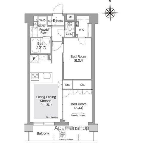 コンフォリア・リヴ文京護国寺(2LDK/1階)の間取り写真