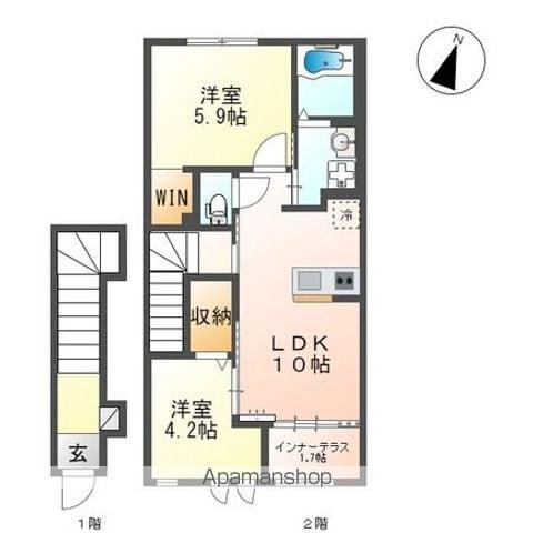 ラピスラズリ(2LDK/2階)の間取り写真