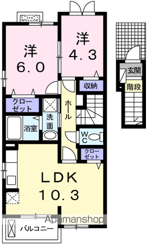 ラフレシール(2LDK/2階)の間取り写真