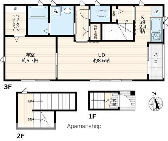 つくばエクスプレス 六町駅 徒歩5分 3階建 築7年(1LDK/3階)の間取り写真