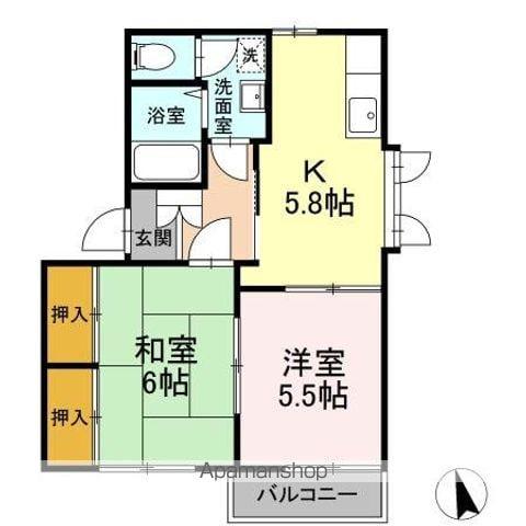 ベルメゾンおかざわ A(2K/2階)の間取り写真