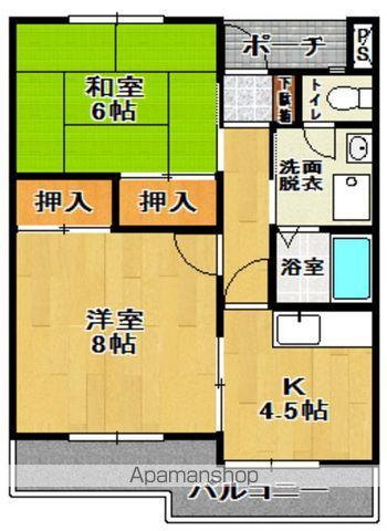 メリディアンスクエアB棟(2K/2階)の間取り写真