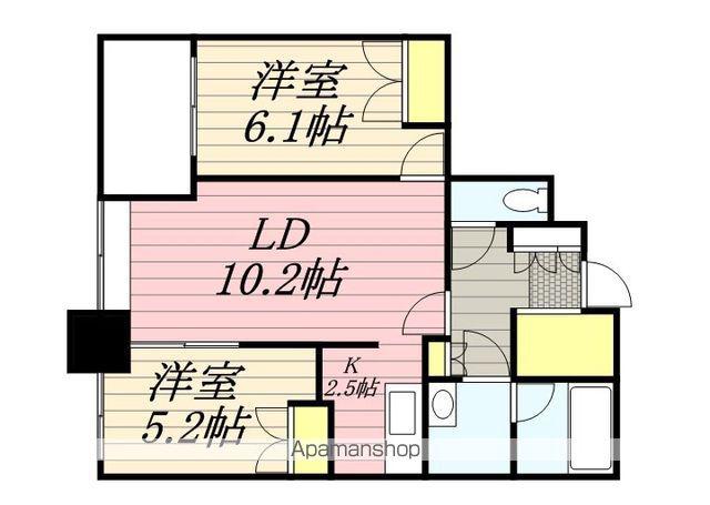 ラフィネタワー札幌南3条(2LDK/21階)の間取り写真