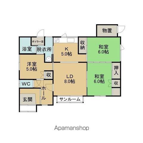 石北本線 網走駅 バス乗車時間：5分 字天都山バス停で下車 徒歩4分 1階建 築46年(3LDK)の間取り写真