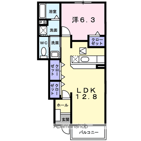 カーサ・プラシードⅡ(1LDK/1階)の間取り写真