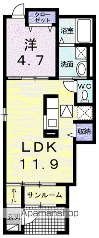 グリーンリーフⅡ(1LDK/1階)の間取り写真