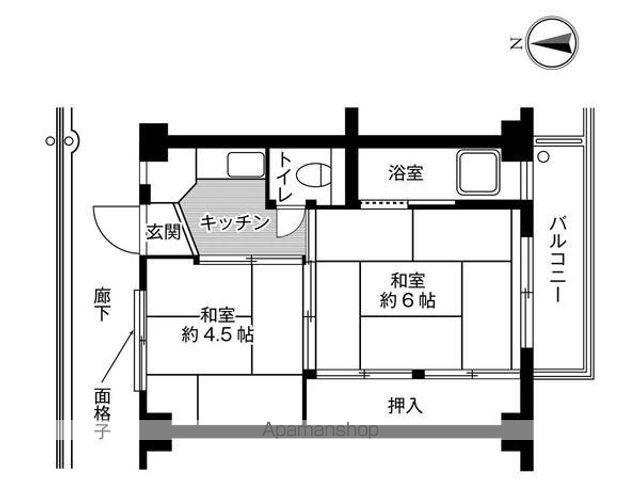 ビレッジハウス河内第二1号棟(2K/3階)の間取り写真