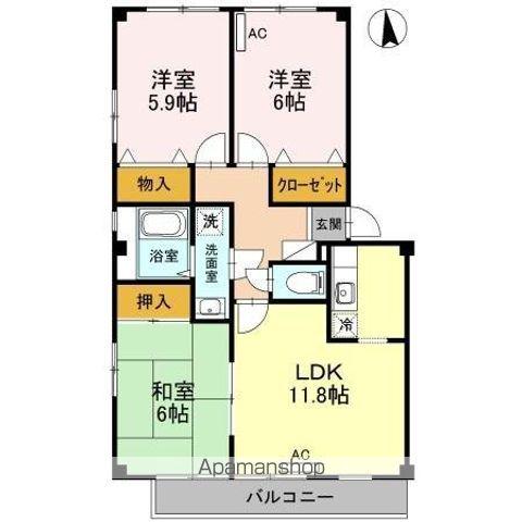 フォブール白石 B棟(3LDK/3階)の間取り写真